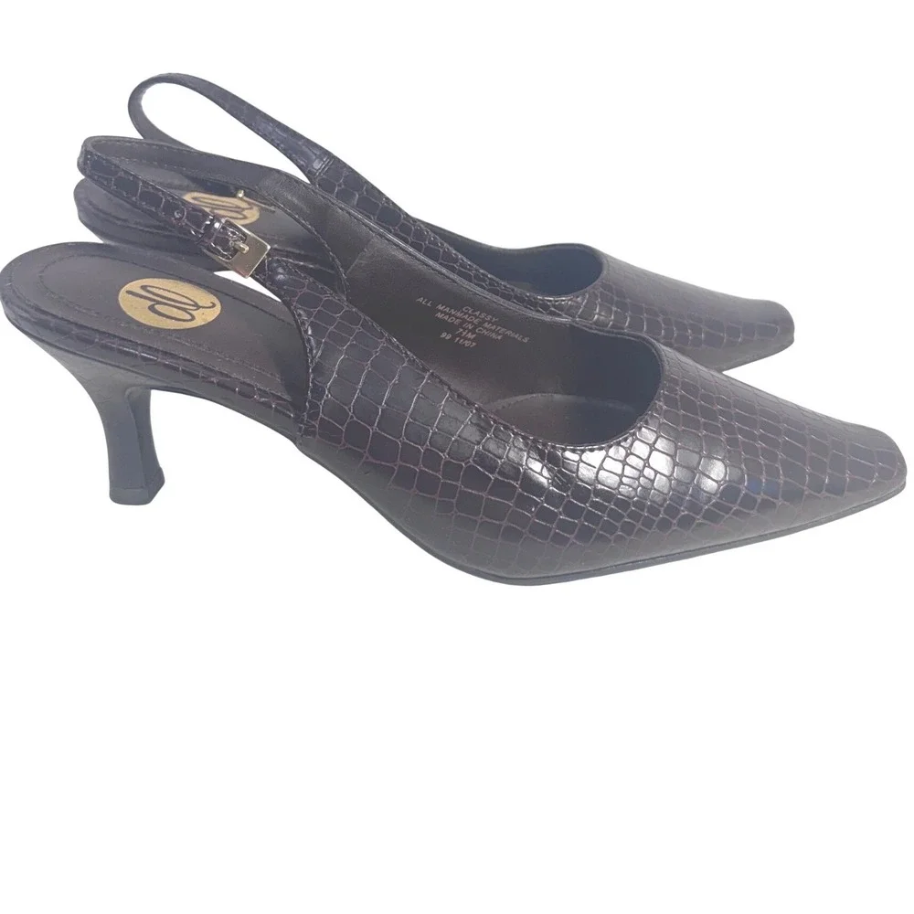 Donna Lawrence Classy Burgundy Faux Croc Slingback Kitten Heels Women's 7.5M